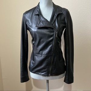 John Carlisle Black Leather Asymmetrical Jacket, Size Small
